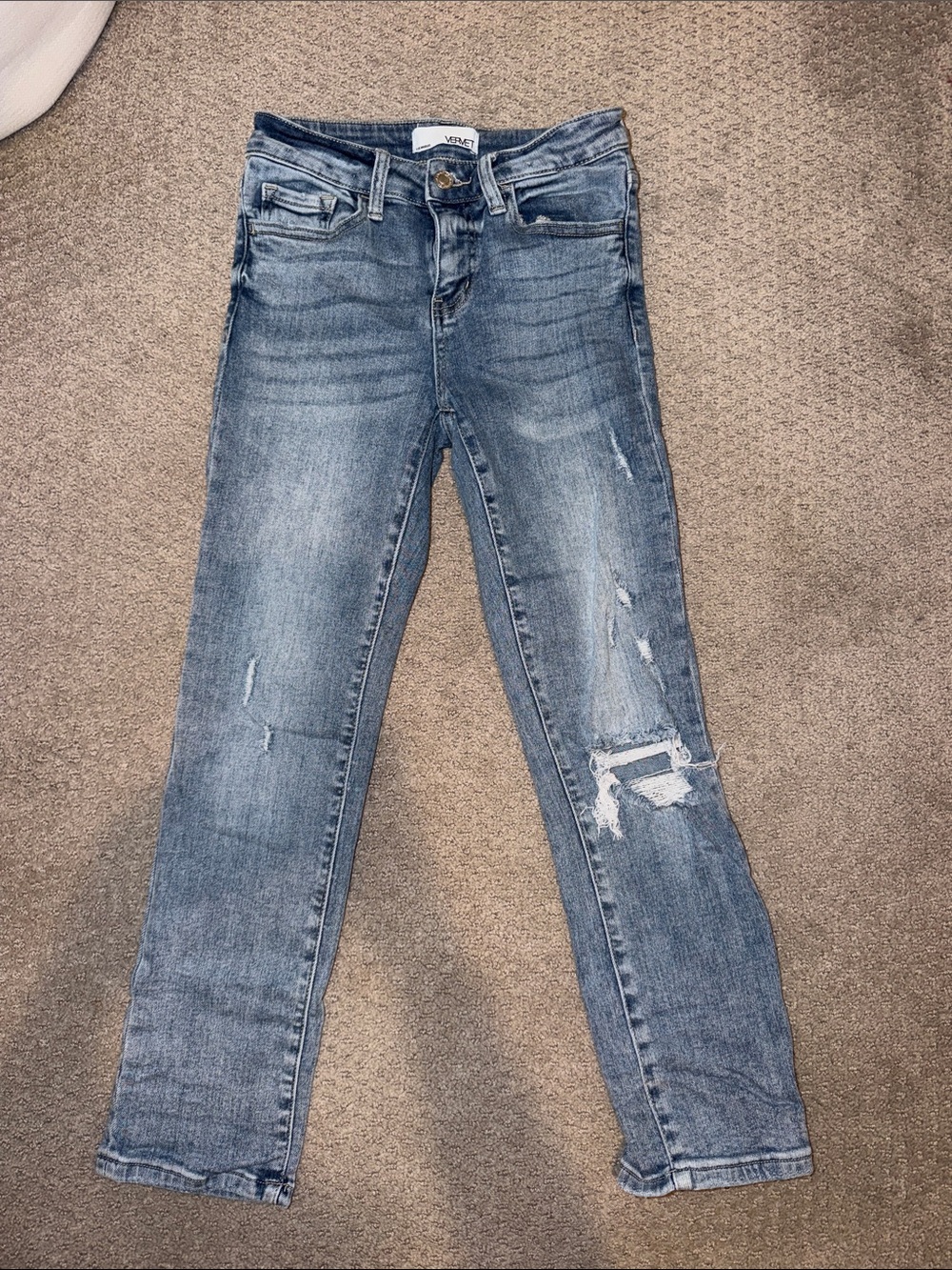 VERVET BY FLYING MONKEY ankle crop Light Blue Skinny Distressed Jeans
